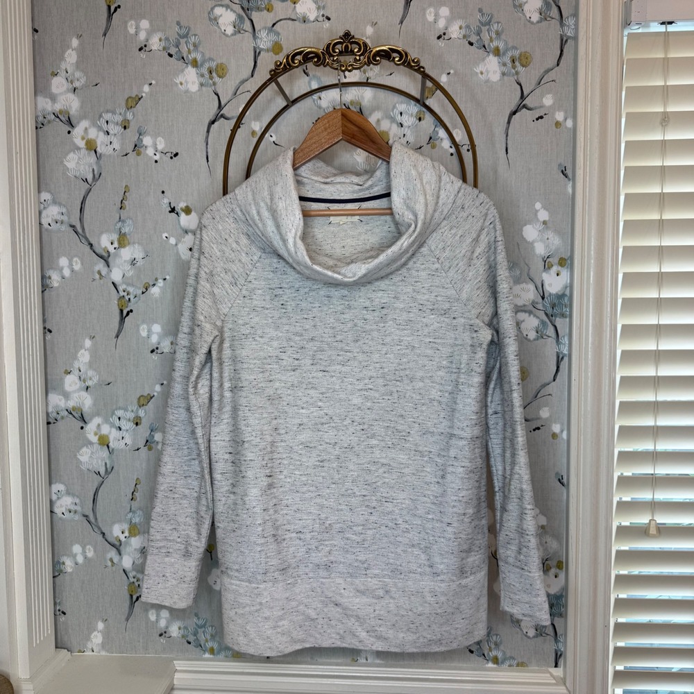Lou & Grey LOFT Cowl Neck Sweatshirt Space Dye Gray Raglan Pullover Womens Small
